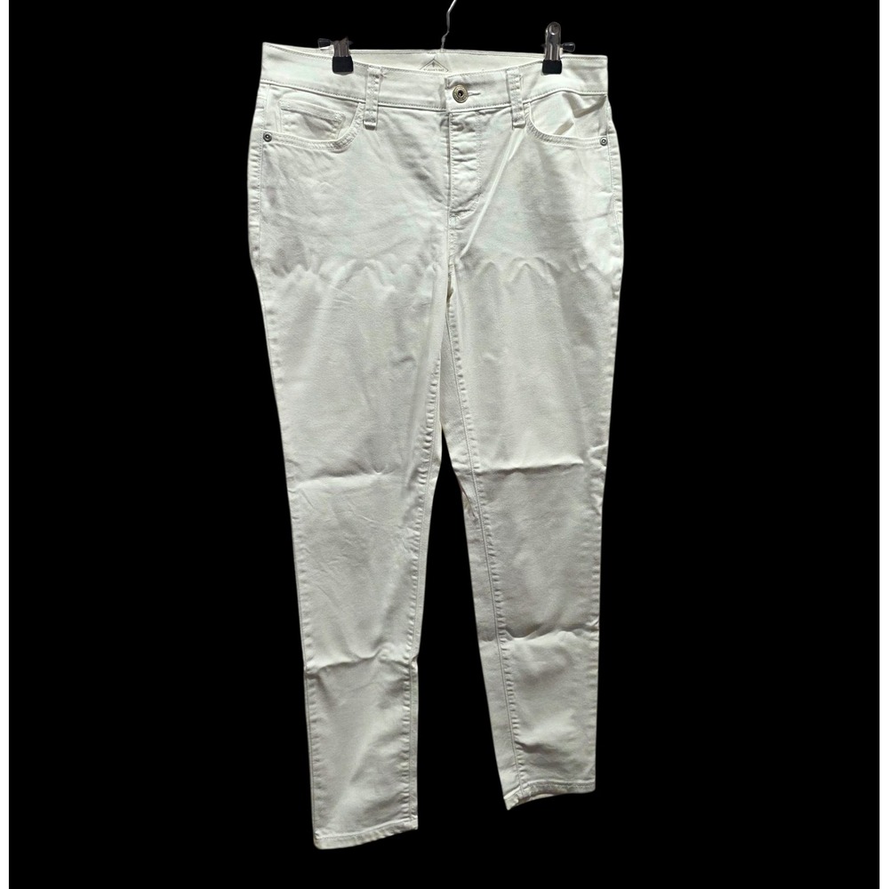 St Johns Bay Skinny Leg Jeans Womens 8 White Mid Rise Stretch Denim 5 Pocket